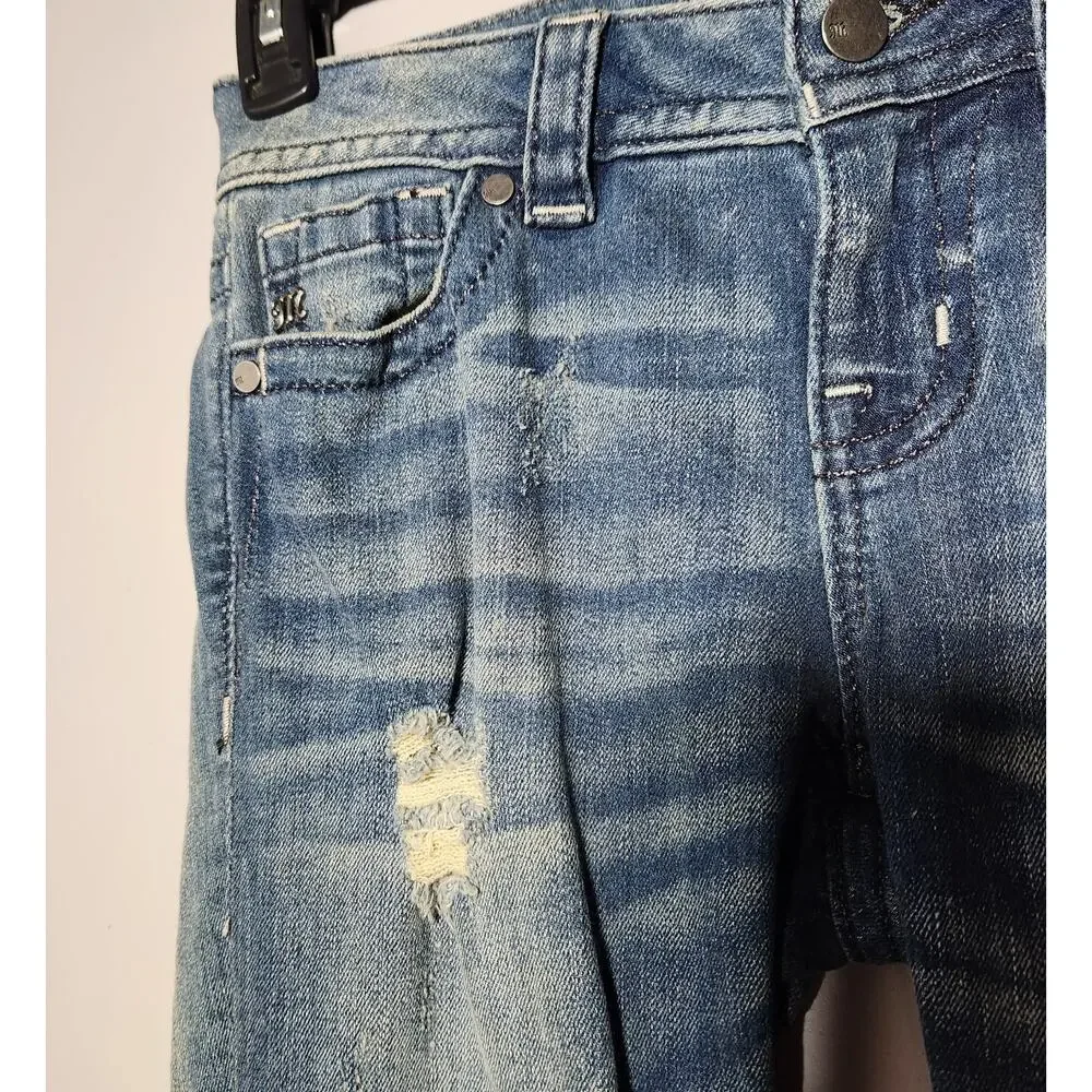 Miss Me Mid Rise Skinny Jeans Women's 26 Blue Denim Paint Splatter Distressed